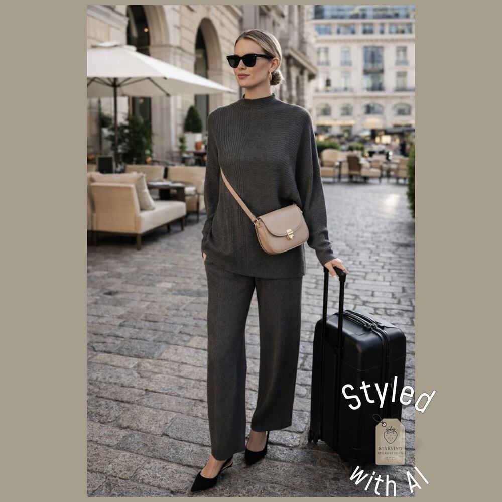 Modern Citizen Mixed Rib Mock Neck Sweater Medium Grey Architectural Knit Tunic - Picture 3 of 5